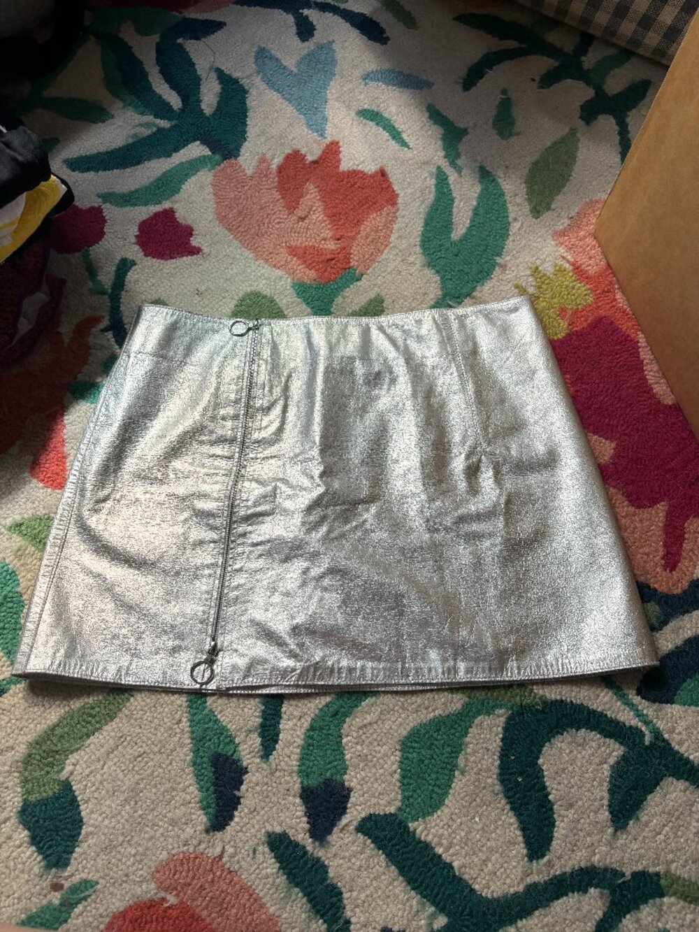 Leather Zip Mini Skirt in Silver by Paco Rabanne Size 38